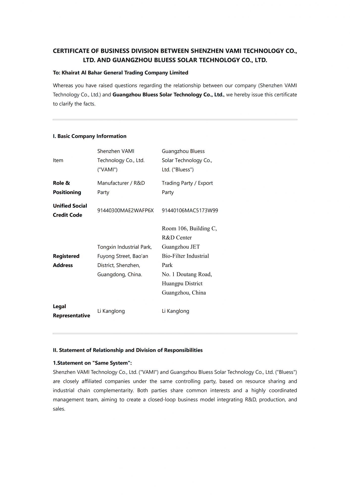 CERTIFICATE OF BUSINESS DIVISION BETWEEN SHENZHEN_01