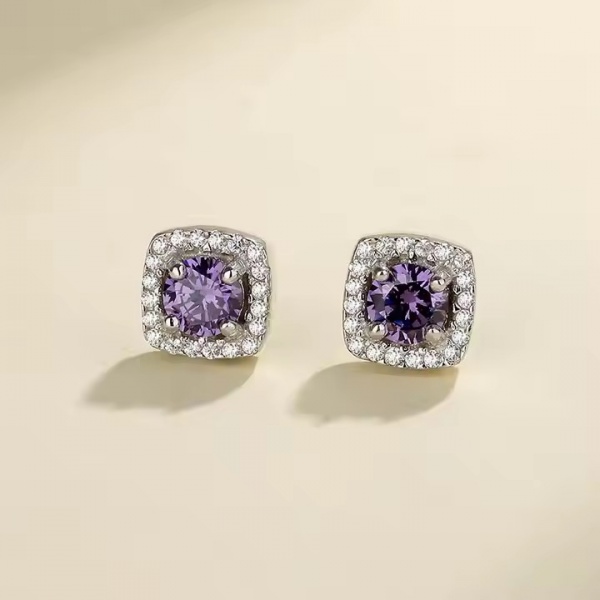 HSE5270115P Ladia Jewelry 925 Sterling Silver Purple Zircon Square Stud Earring