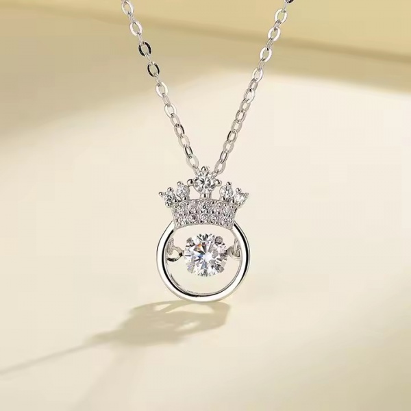 HSP535137 Ladia Jewelry 925 Sterling Silver Crown Circle Charms Pendant Necklace