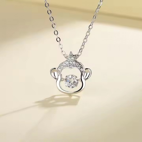 HSP520147 Ladia Jewelry 925 Sterling Silver Animal Cute Monkey Head Pendant Necklace