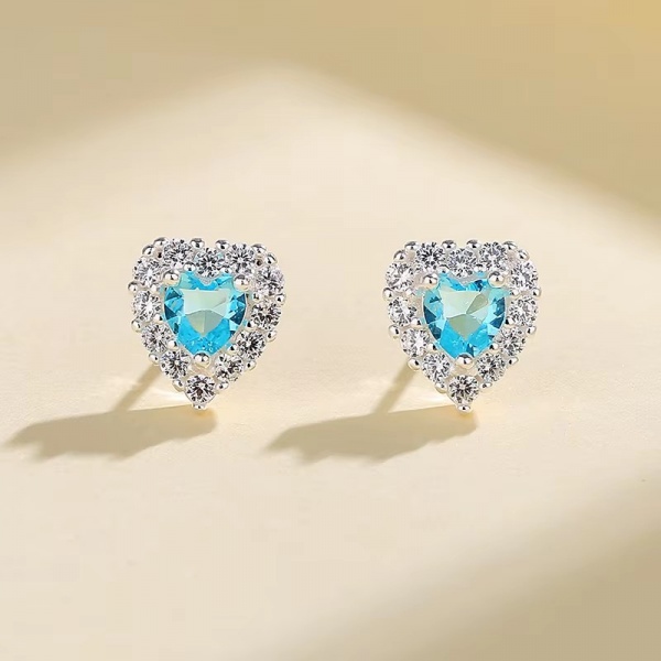 HSE286095LB Ladia Jewelry 925 Sterling Silver Trendy Loving Heart Light Blue Zircon Stud Earring
