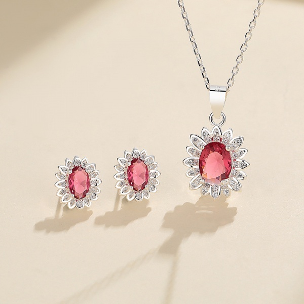 SHS831004 Ladia Jewelry 925 Sterling Silver Sunflower Big Red Zircon Jewelry Set
