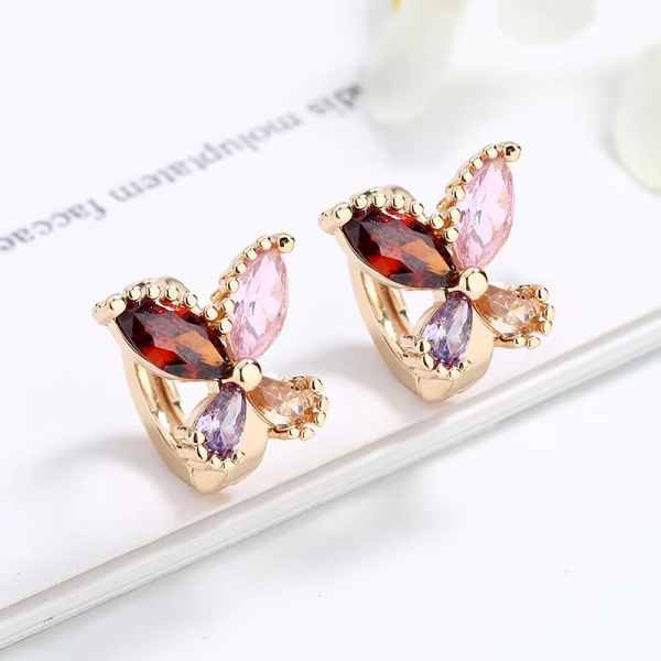 HE750155C Ladia Jewelry 18K Gold Plated Butterfly Rainbow Zircon Huggie Earring