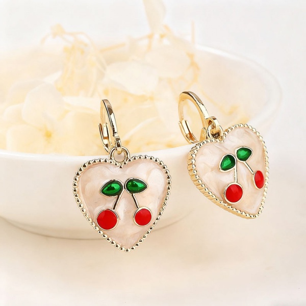 RHPE06000819 Ladia Jewelry White Heart Cherry Drop Oil Hoop Earring