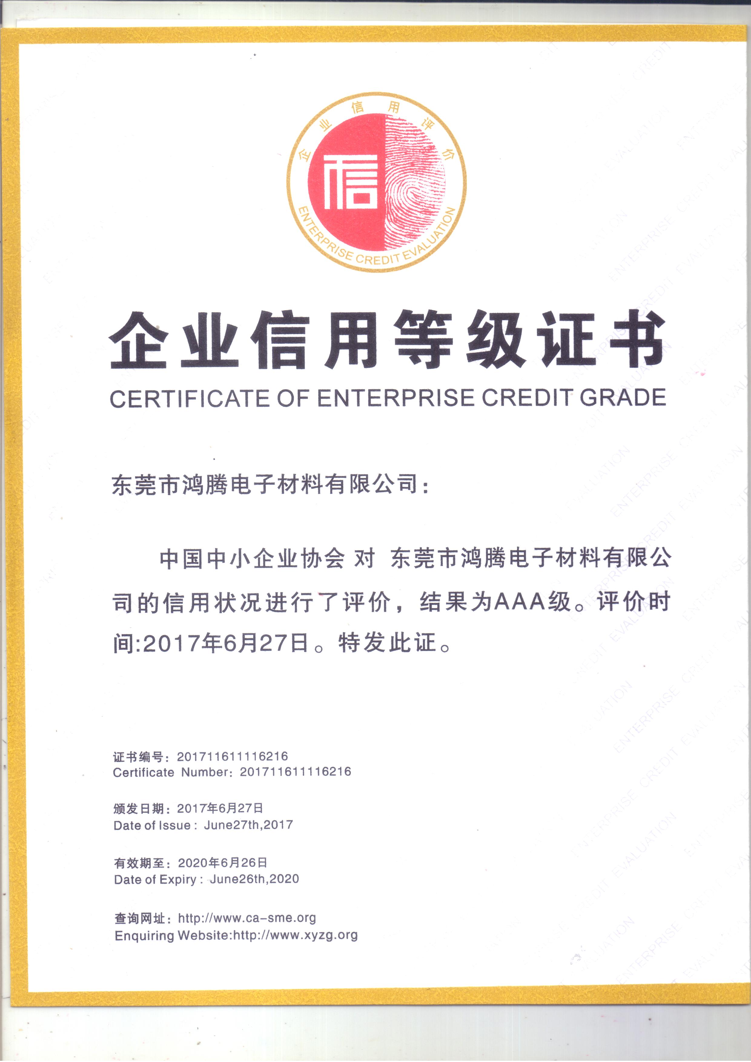Enterprise Credit Rating Certificate