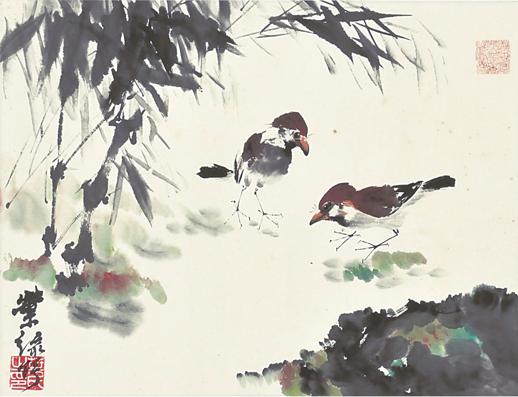 58  叶绿野  竹雀图