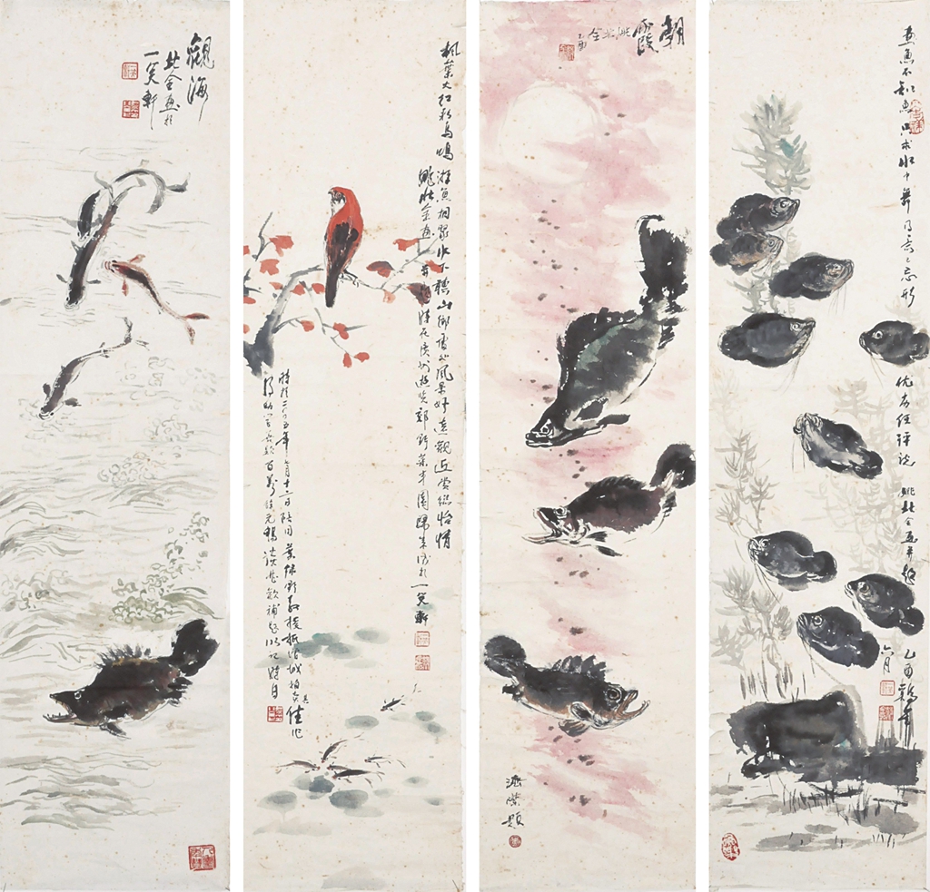 191  姚北全  花鸟游鱼四屏