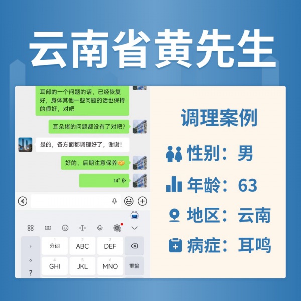 云南省3060543黄先生耳鸣听力下降