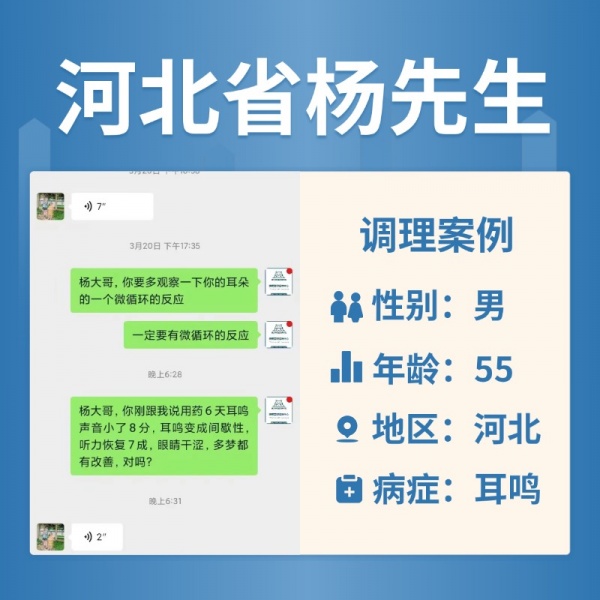 河北省 4063565 杨先生 双耳耳鸣、中耳炎复发、听力下降、耳闷堵