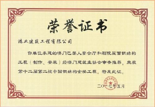 China Construction Metal Structure Association  --  GOLD AWARD(2017)