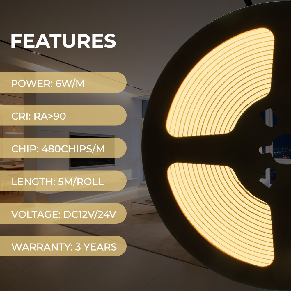 480LEDs Narrow COB LED Light Strips