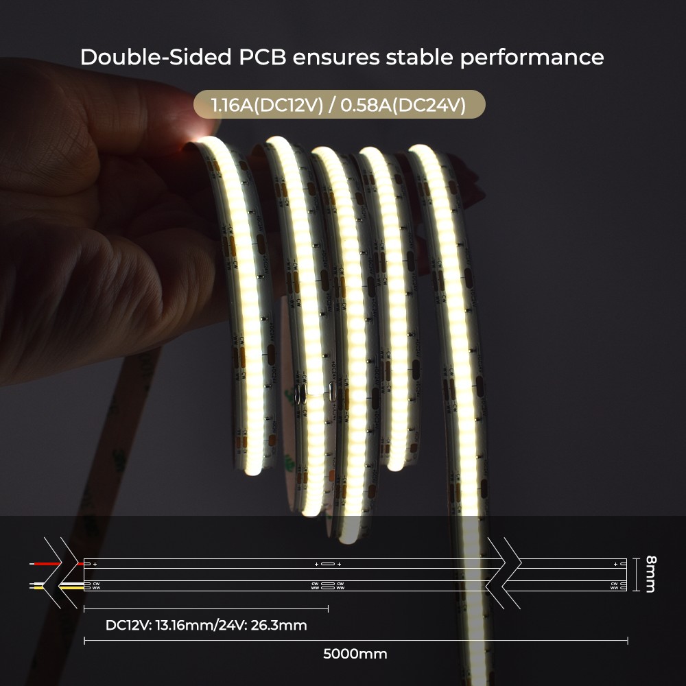 608LEDs CCT COB LED Light Strips