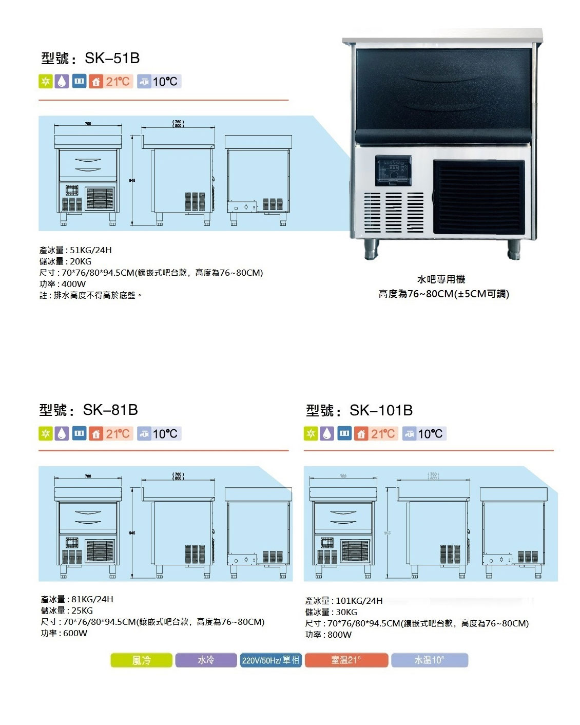 【SK-101B】角冰製冰機-商用全自動快速製冰（方冰）