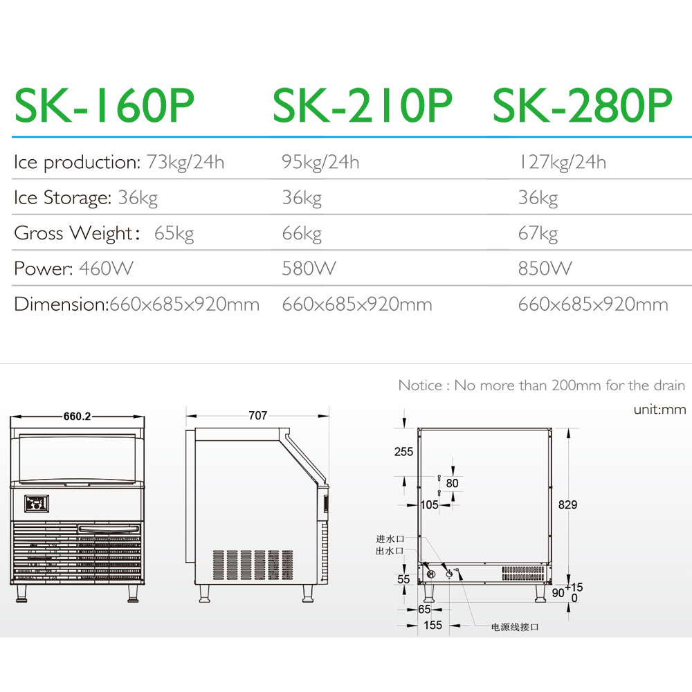 【SK-280P】角冰製冰機-商用全自動快速製冰（方冰）