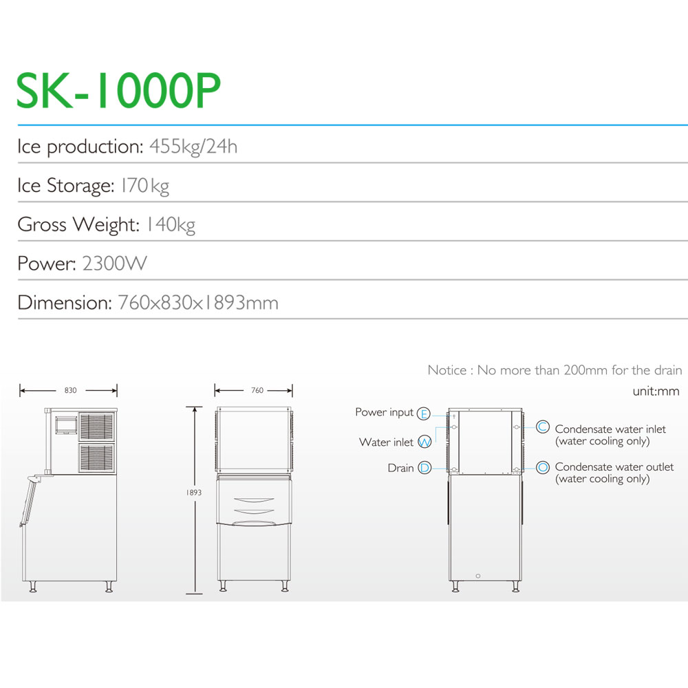 【SK-1000P】角冰製冰機-商用全自動快速製冰（方冰）