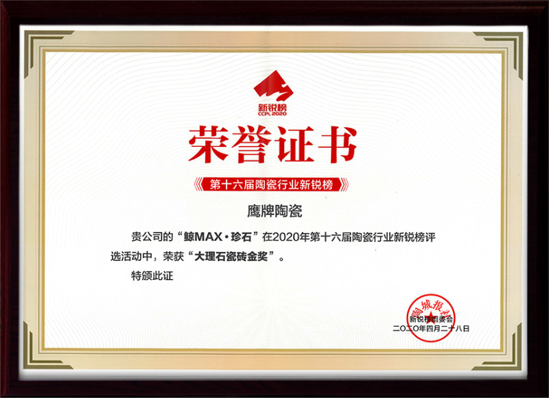 2020 新锐榜“大理石瓷砖金奖”