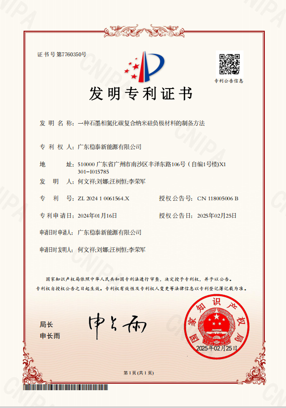 9.一种石墨相氨化碳复合纳米硅负极材料的制备方法