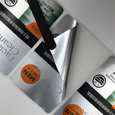 Waterproof cosmetic sticker for man cosmetic label PET brushed silver sticker for cosmetic PET brushed silver label 