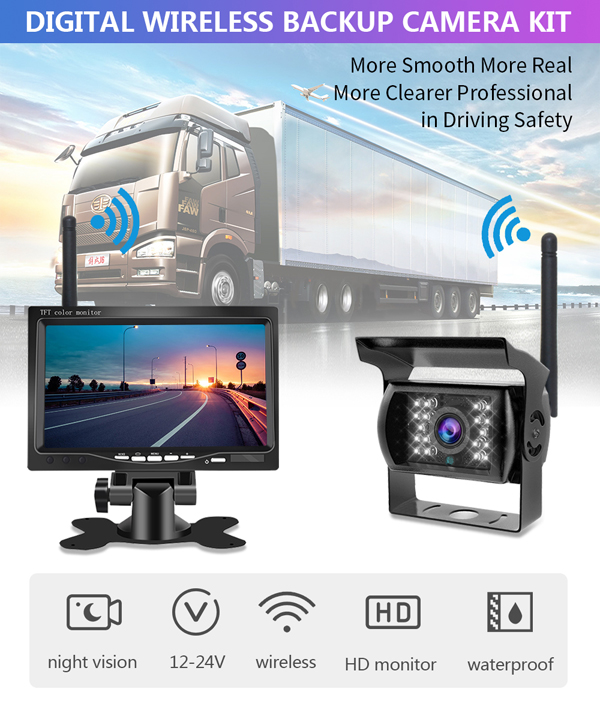 Wireless 7inch Monitor with Waterproof IP67 Camera for Truck,Bus,Tailer,HGV