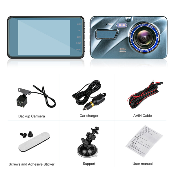 4inch Screen Dash Camera with Reverse Camera Record