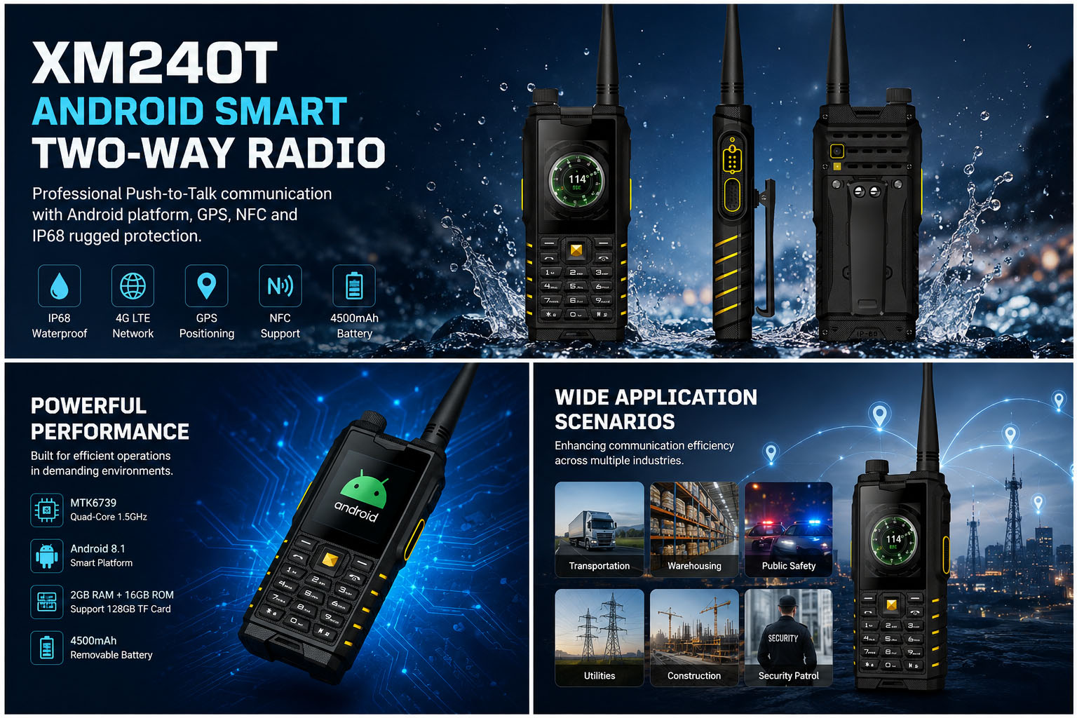 XM240T Rugged Android Smart Two-Way Radio with GPS & NFC for Professional Field Communication