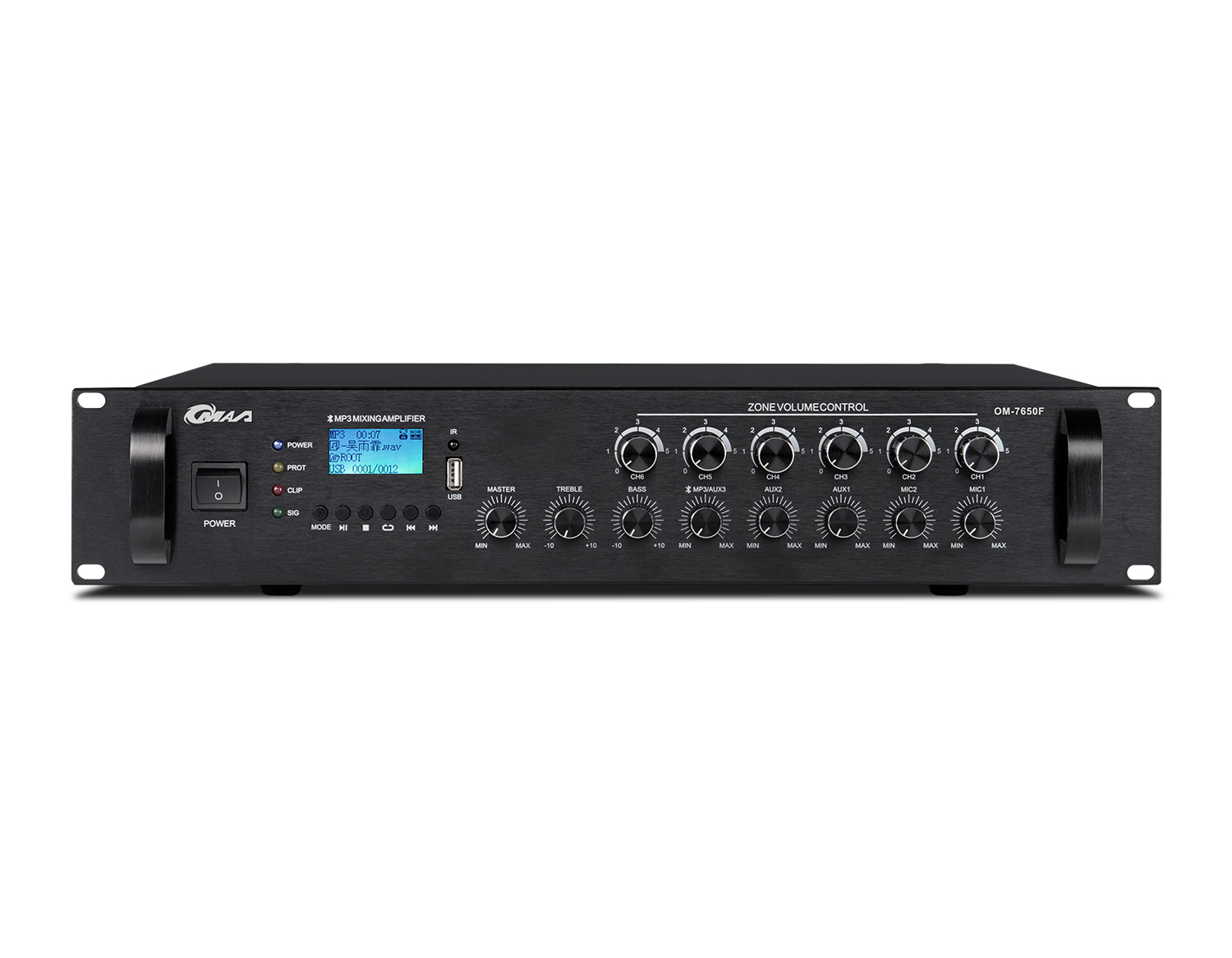 蓝牙/MP3/收音机六分区可调合并式定压功率放大器 OM-770F/7150F/7180F/7250F/7300F/7350F/7550F/7650F