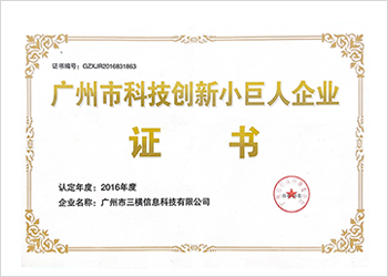 广州市科技创新小巨人企业证书