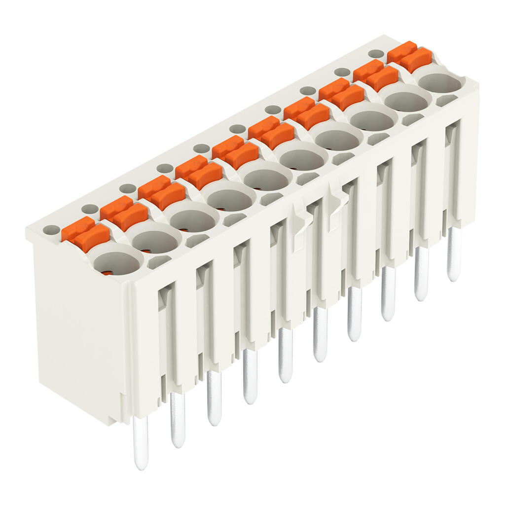 万可-1线THT孔型连接器，直型; 推压键; Push-in CAGE CLAMP®; 1.5 mm²; 焊针间距 3.5 mm; 10极; 焊针1 mm Ø; 1,50 mm²; 浅灰色