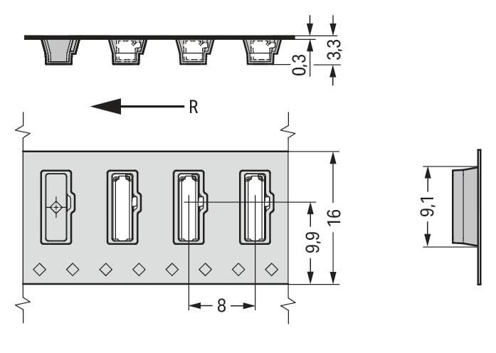 万可-SMD PCB 接线端子; 推压键; 0.75 mm²; 焊针间距 6.5 mm; 1极; Push-in CAGE CLAMP®; 采用卷装带式包装; 无外壳; 0,75 mm²; 银色