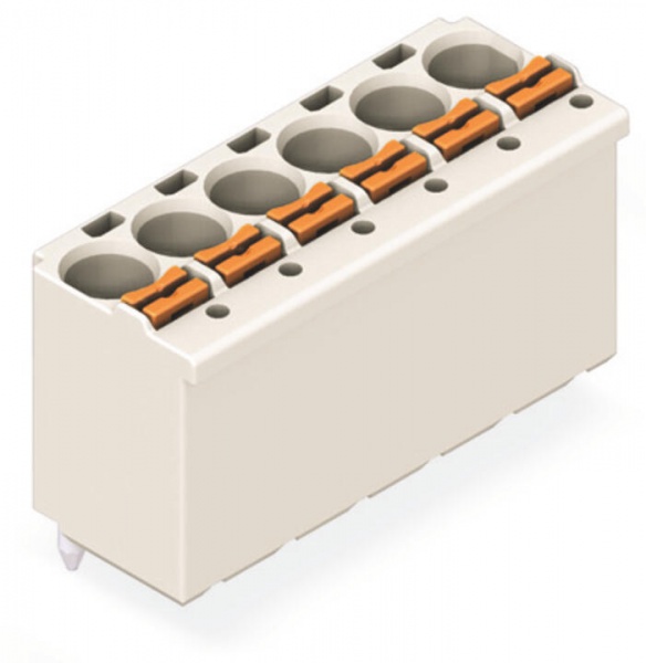 万可-1线THT孔型连接器，直型; 推压键; Push-in CAGE CLAMP®; 2.5 mm²; 焊针间距 5 mm; 6极; 1.4 mm Ø 焊针; 2,50 mm²; 浅灰色